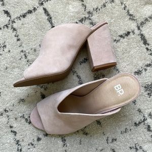 (BP.) Tonya Open Toe Mule Heels, Blush Suede